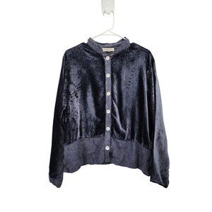 A La Mode Women's Embroidered Button Front Velvet Jacket - M/L